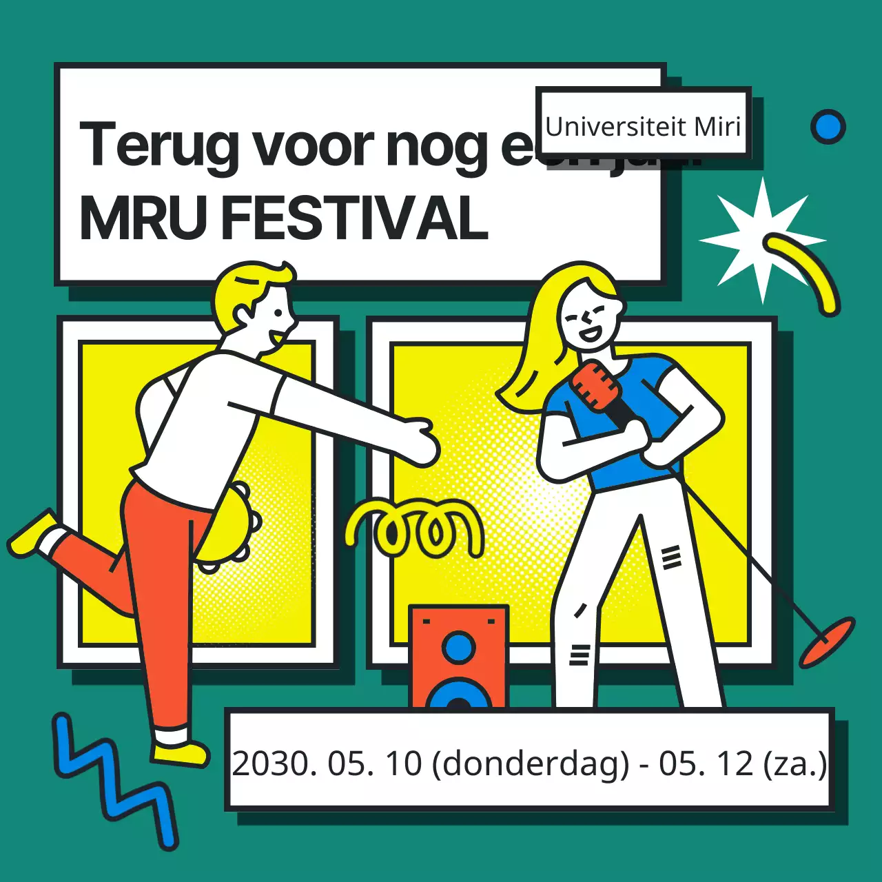 Kleurrijke illustratie in pop-artstijl om een universiteitsfestival te promoten