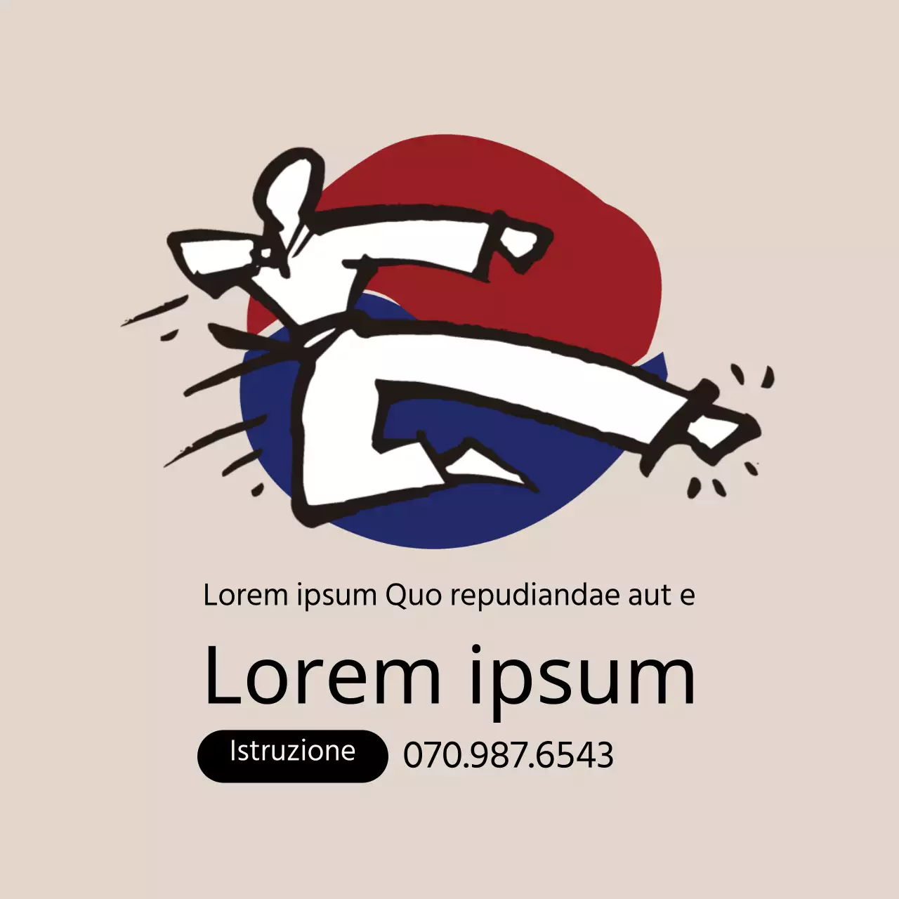 Illustrazione semplice beige che promuove una scuola di taekwondo