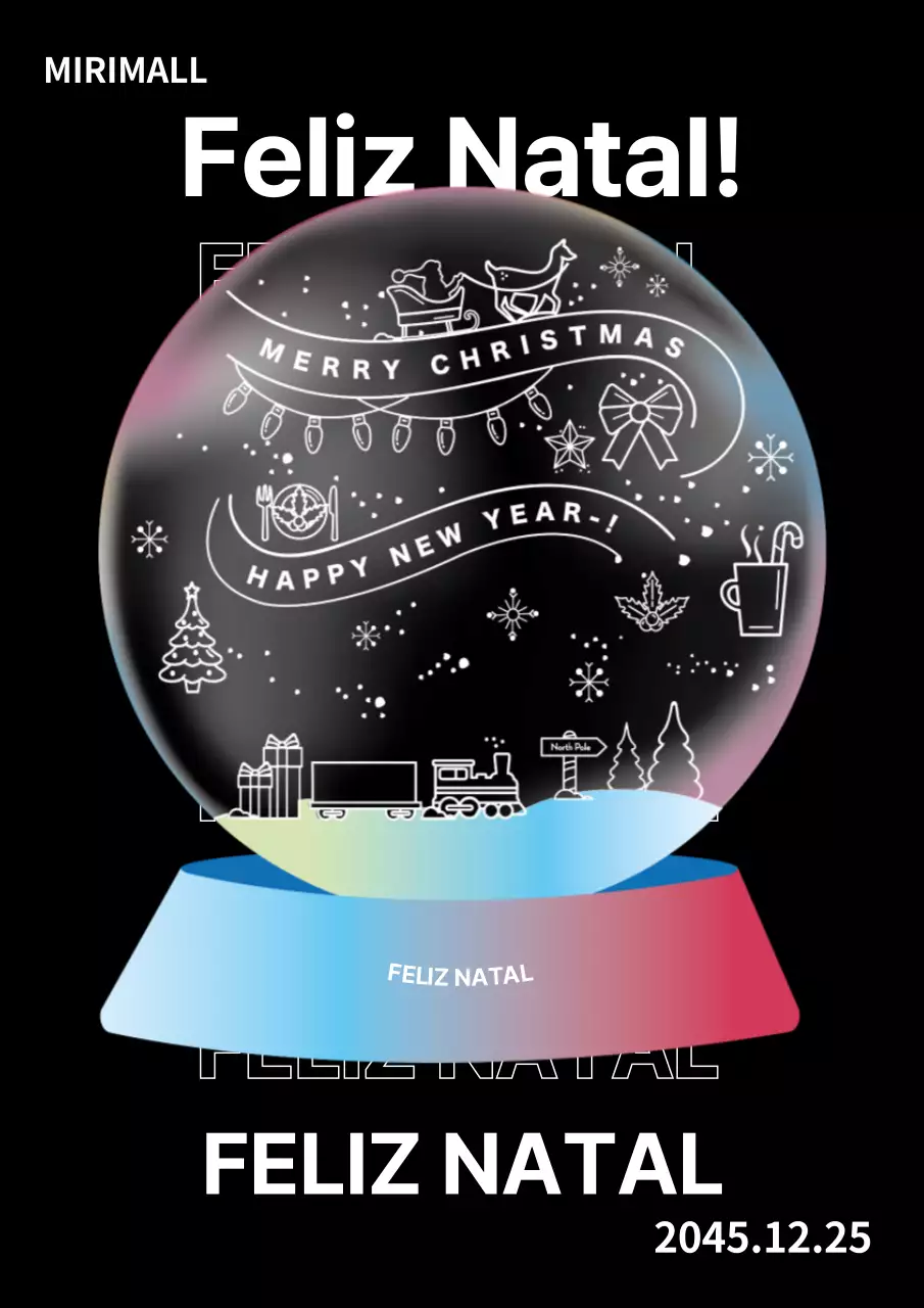 Poster de Natal com arte de bola de neve preto e moderno