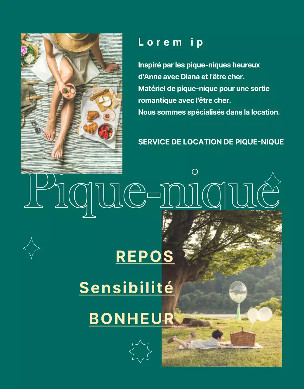 Location de pique-nique chic, vert et simple