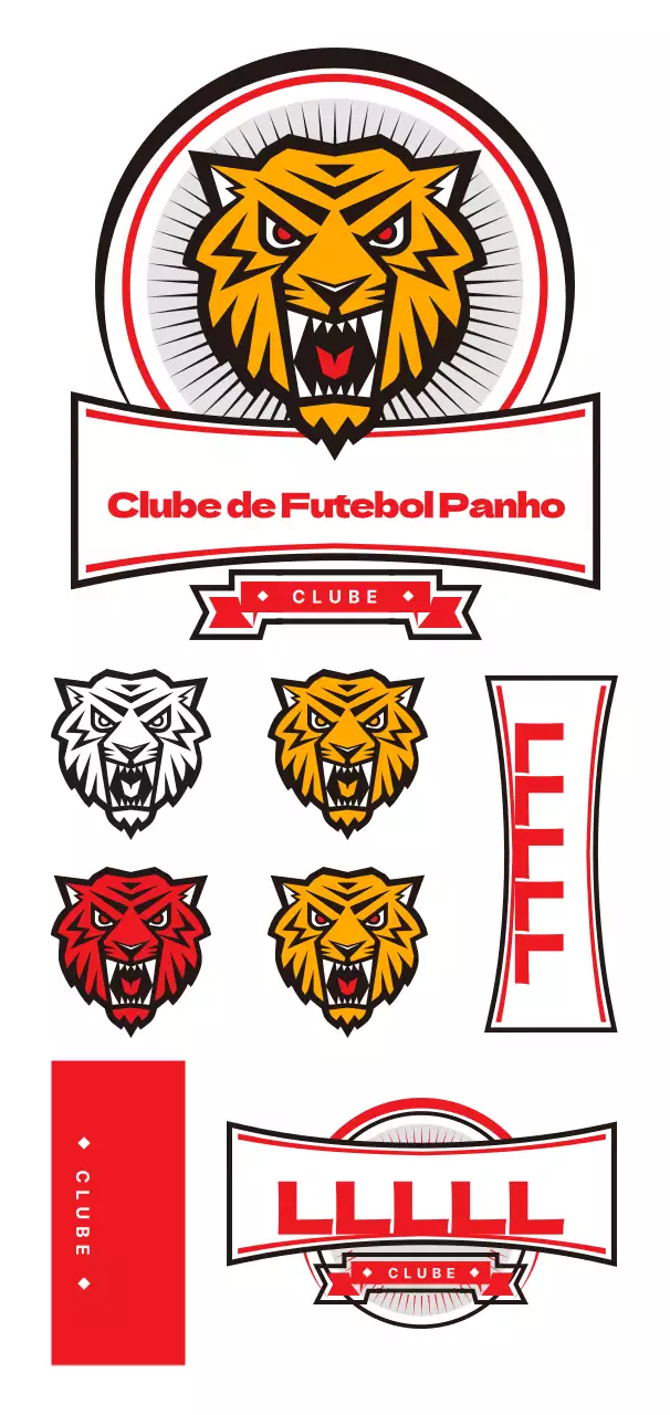 Ilustração do emblema de uma equipa de futebol em vermelho e preto, estilo simples