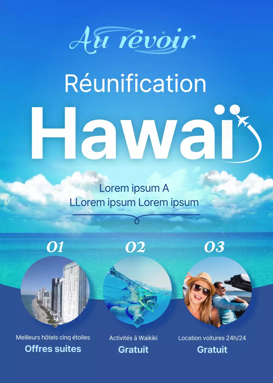 Tournée hawaïenne de bienfaisance sur fond bleu et ensoleillé