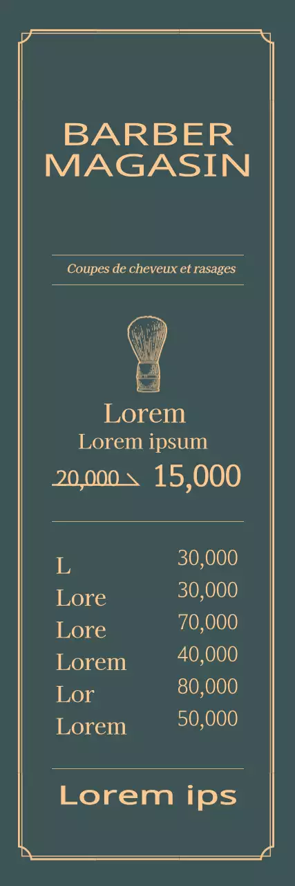 Concept de cadre simple en vert et jaune Prix au salon de coiffure