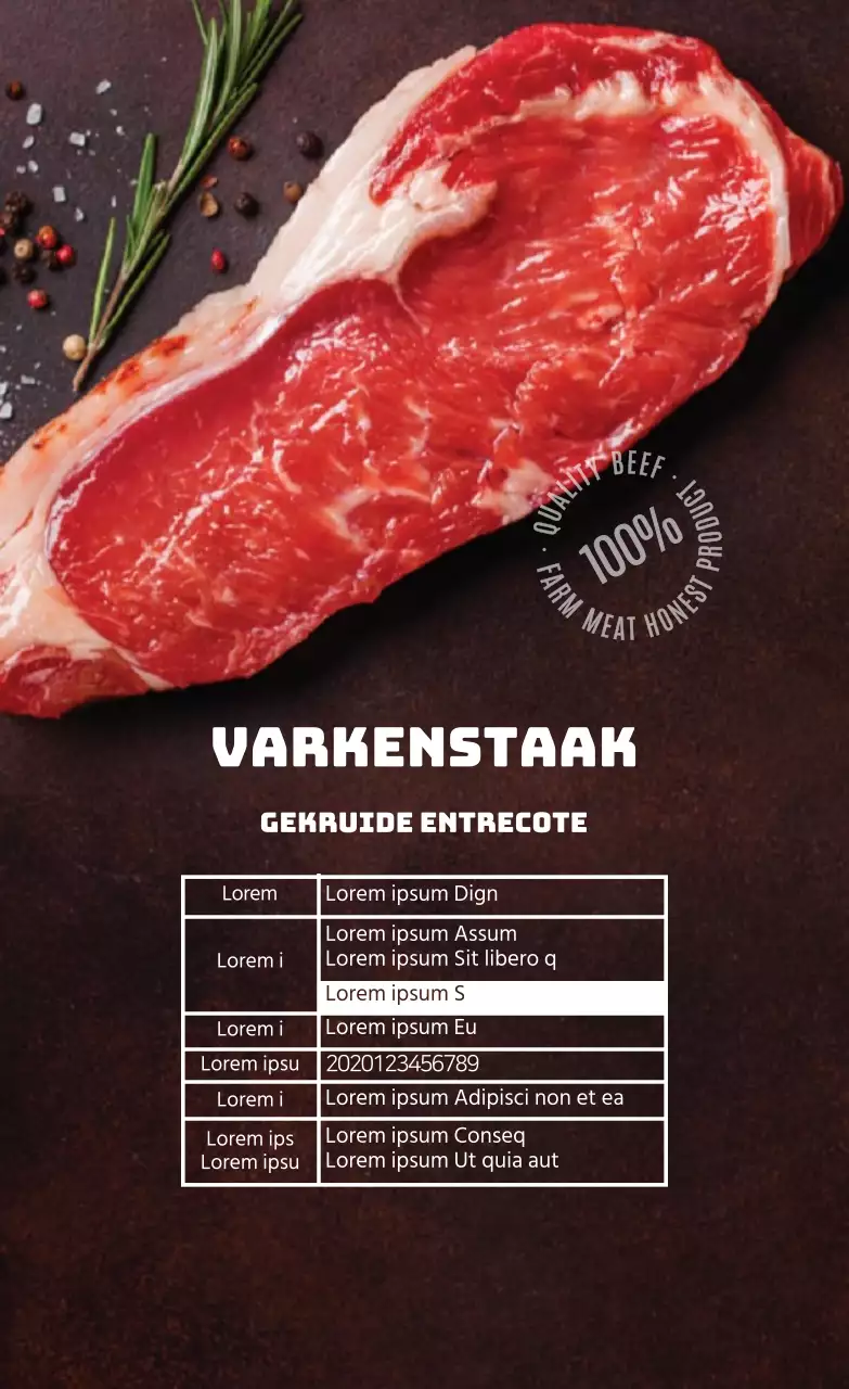 Bruine foto steak voedseletiketten
