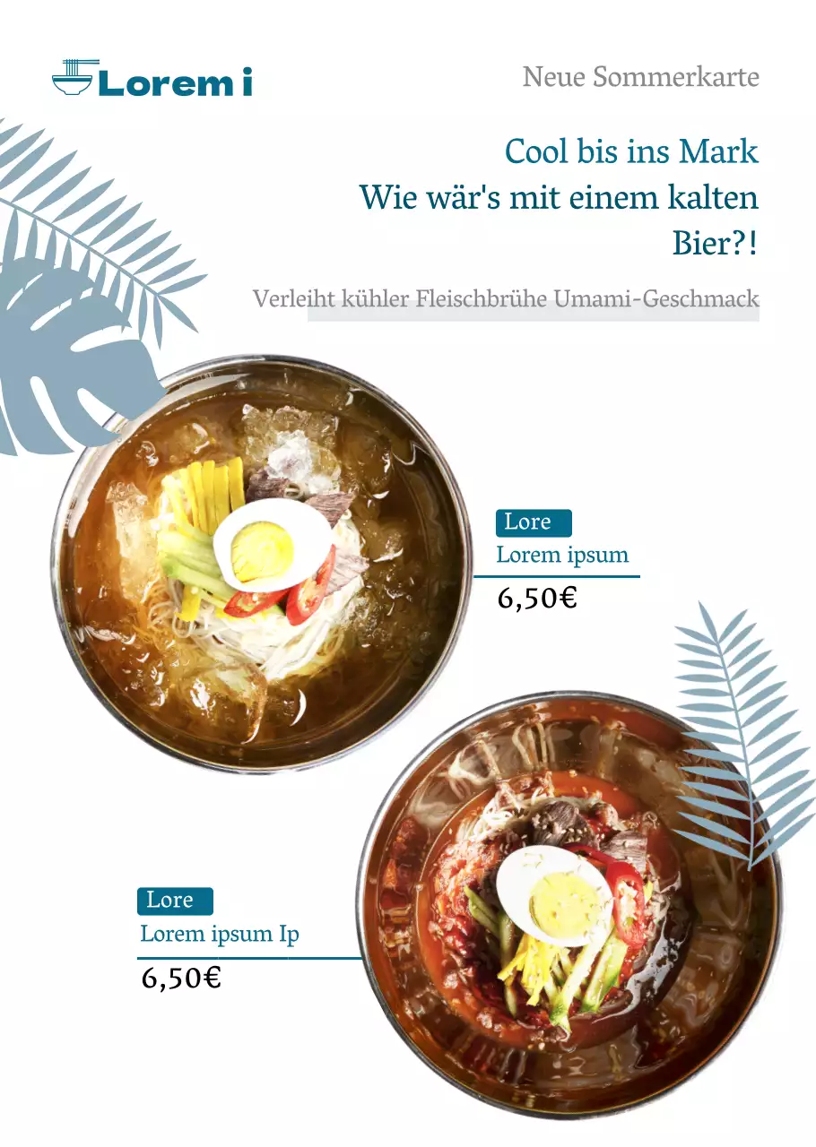 Transparentes Plakat für ein blaues Sommerrestaurant mit kalten Speisen