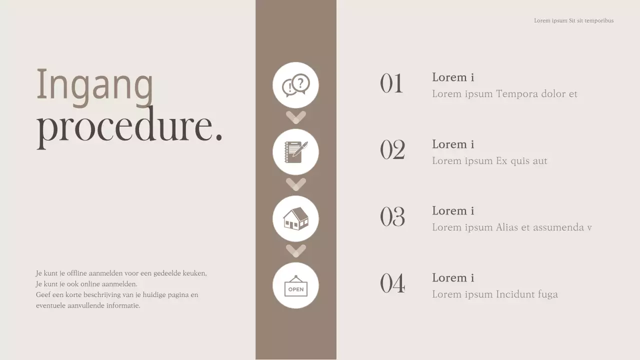 Moderne gedeelde keuken in beige en bruin (presentatie)