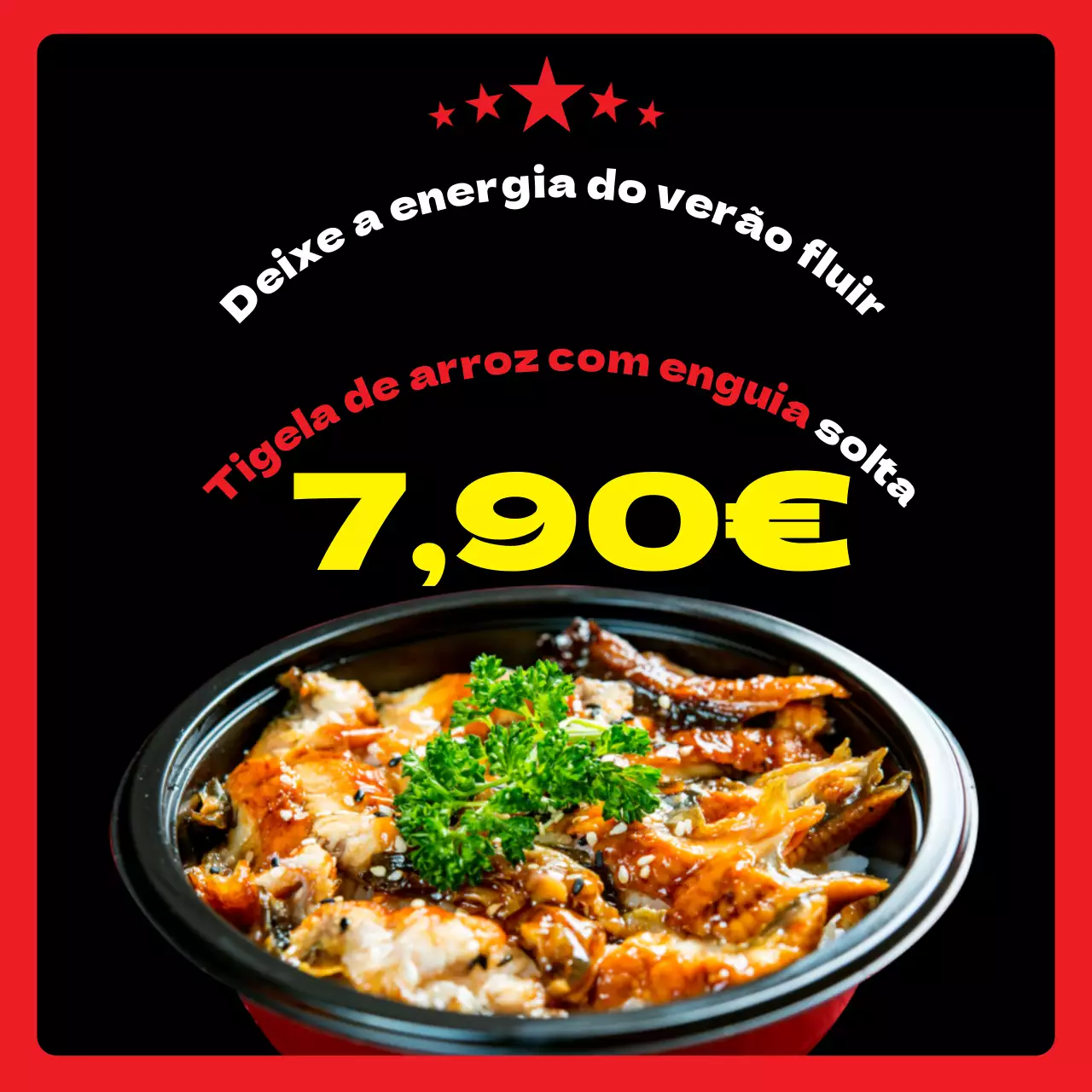 Anúncio do lançamento do novo menu de enguias pretas e vermelhas