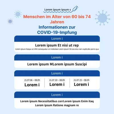 Quadratisches Coronavirus-Impfplakat mit Tabelle in Blautönen