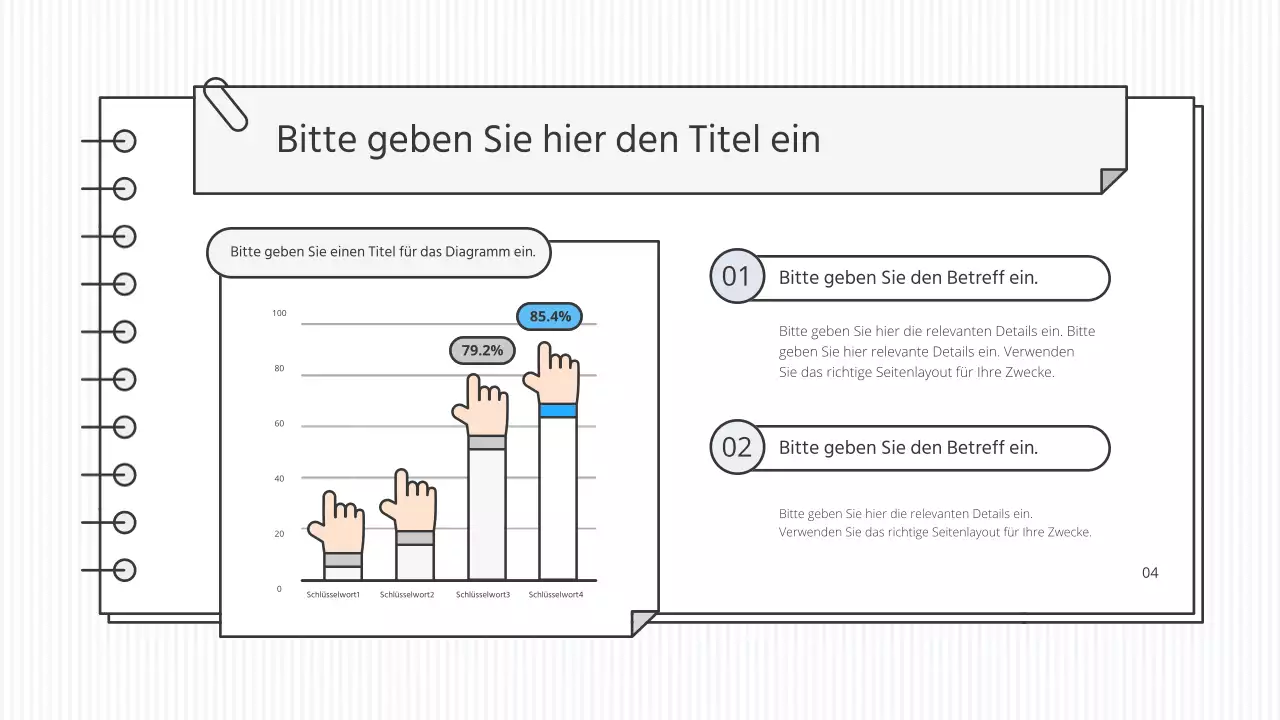 Saubere, konzeptionelle, pädagogische Präsentationsmappe in Weiß und Akzentfarben