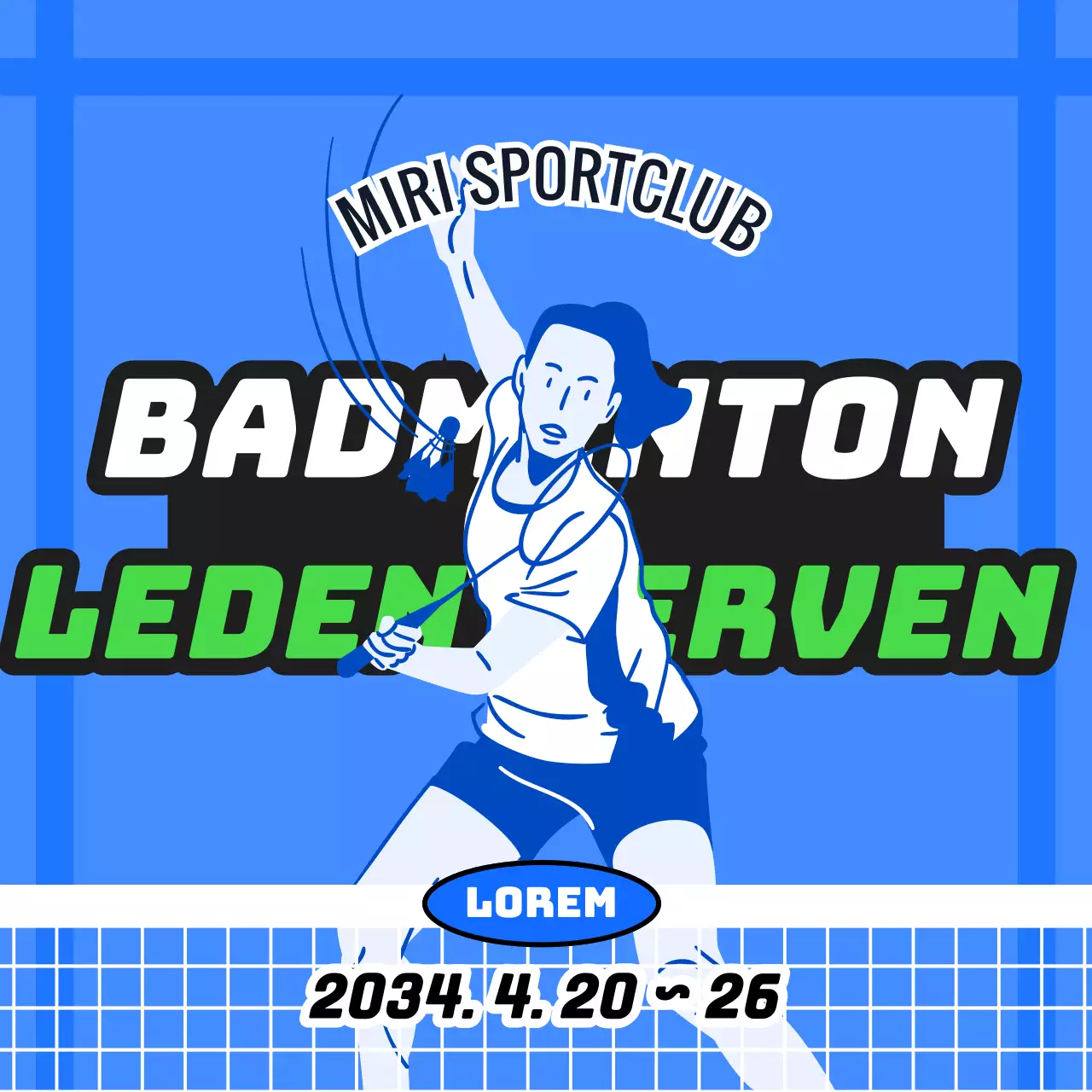 Leden werven voor een sportclub met een blauw badmintonbaanconcept