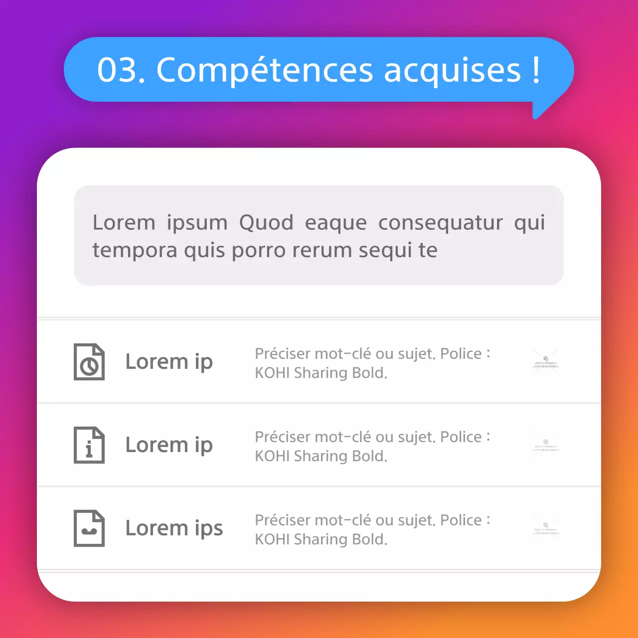 Concept bio inanimé d'Instagram avec des dégradés violet et orange