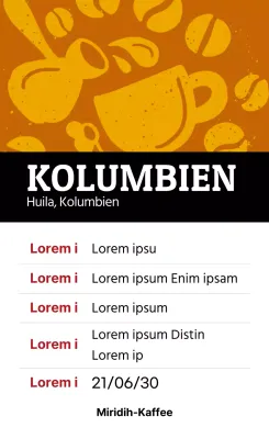 Bunte Vintage illustrierte Bohne Kaffee Etikett Kolumbien