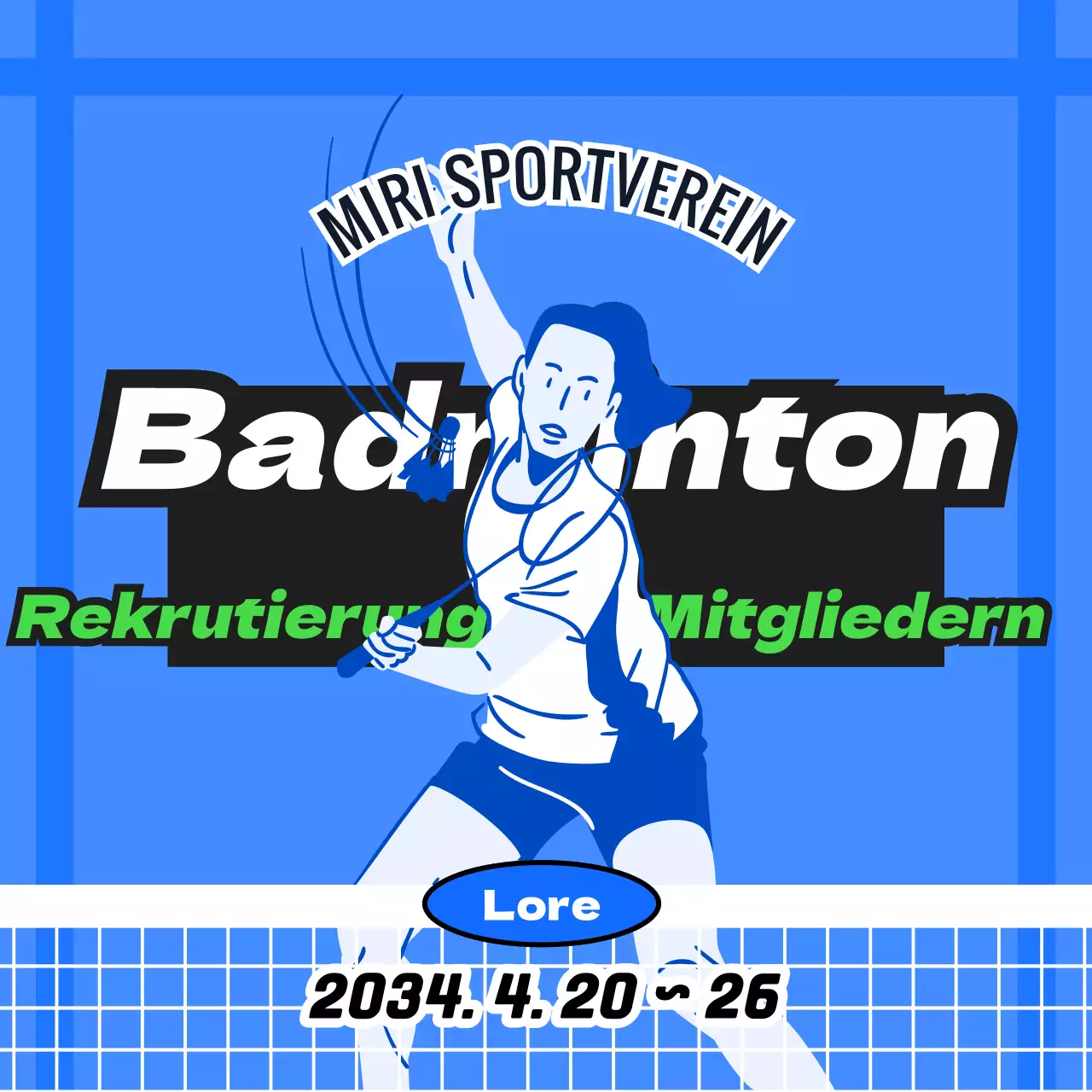 Anwerbung von Mitgliedern für einen Sportverein mit einem Konzept für blaue Badmintonplätze