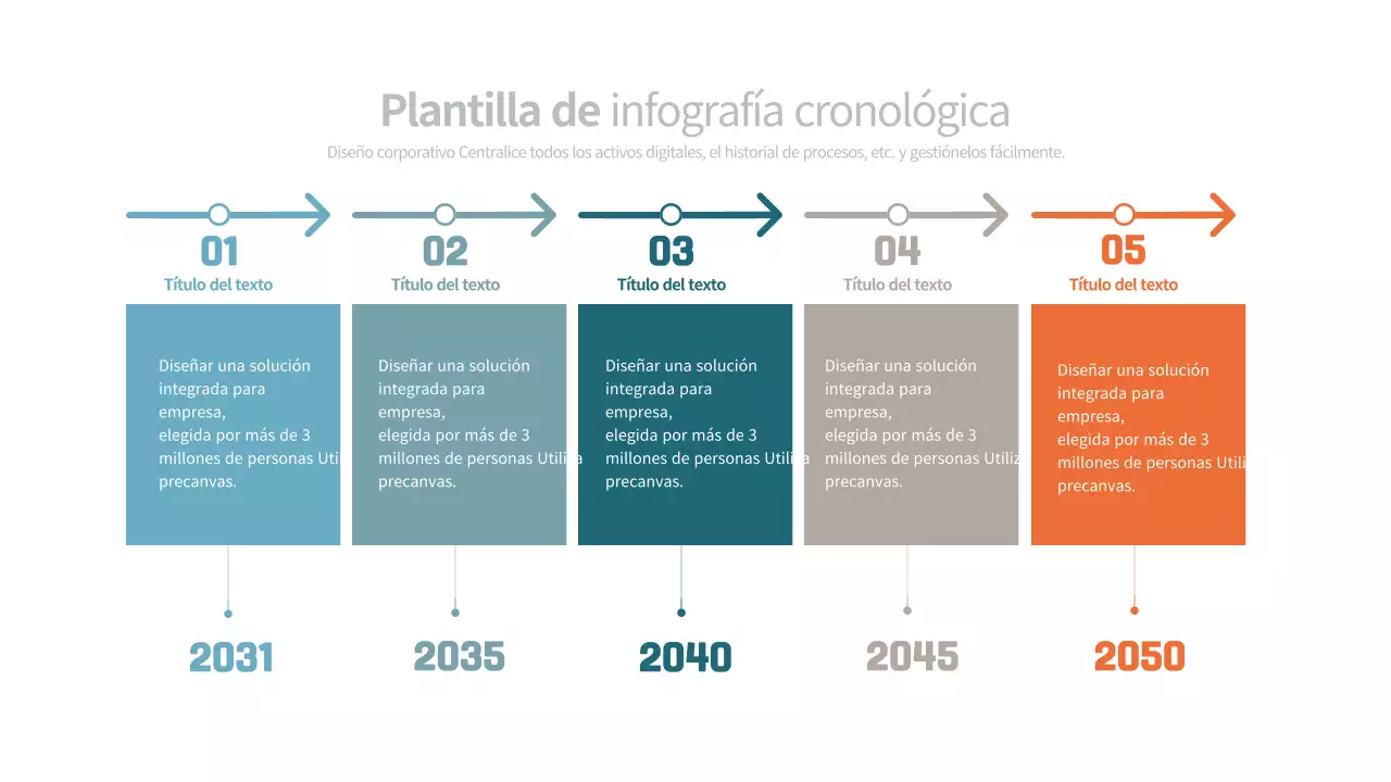 Sencilla infografía de cronograma corporativo en colores apagados