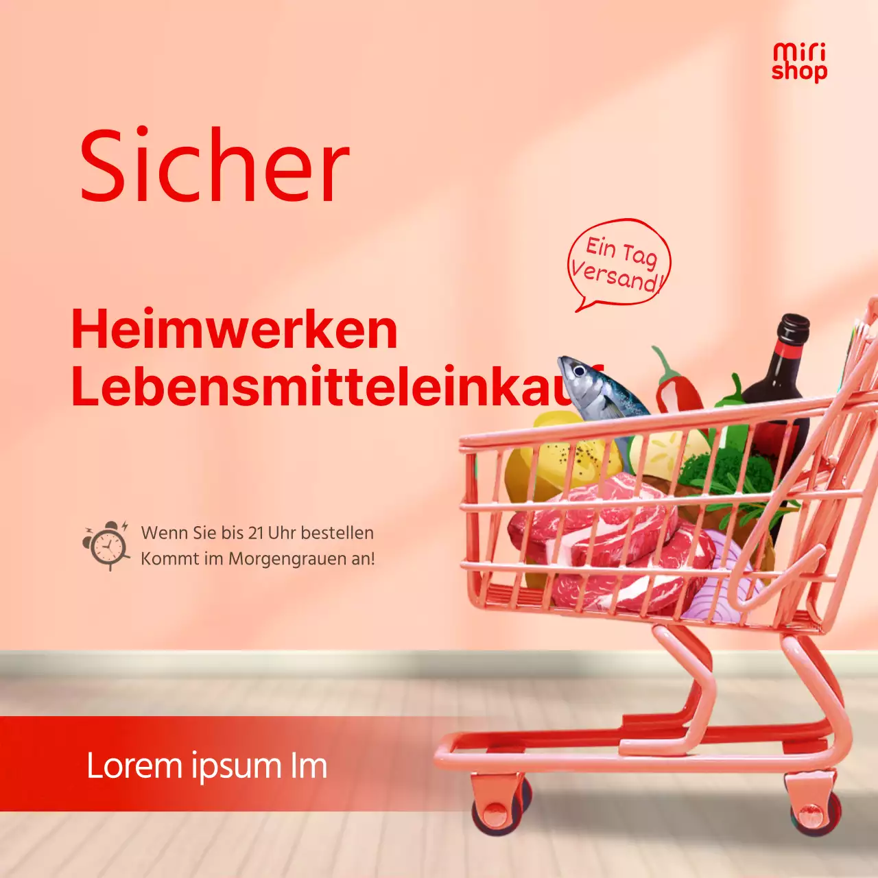 Online-Lebensmitteleinkauf mit dem Konzept des rosafarbenen gemütlichen Hauses