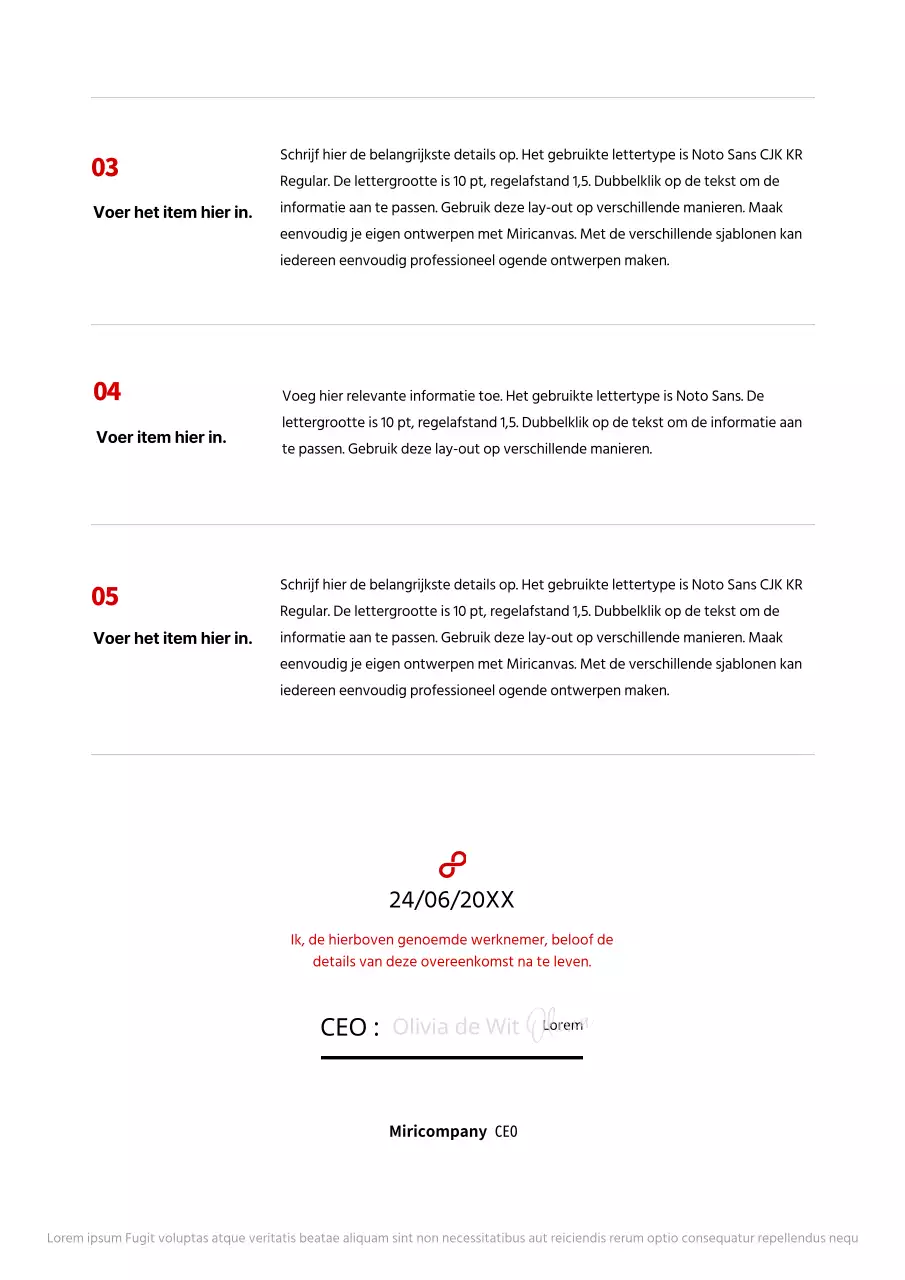 Vertrouwelijkheidsovereenkomst met een eenvoudige rode tabel