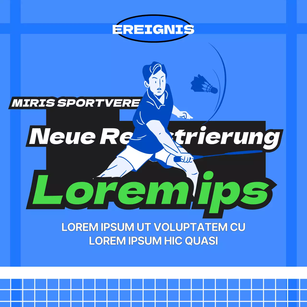 Anwerbung von Mitgliedern für einen Sportverein mit einem Konzept für blaue Badmintonplätze