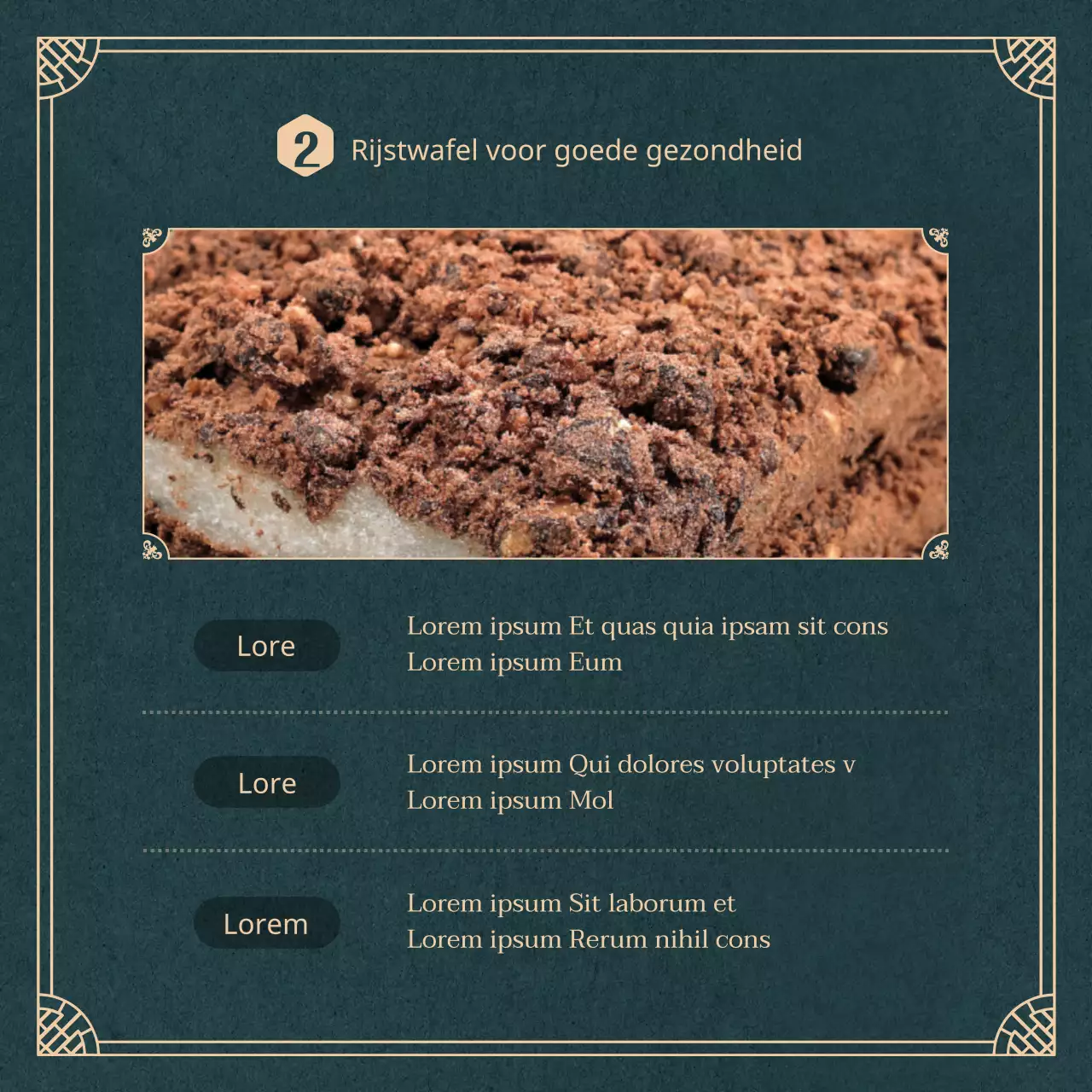 Donkergroene rijstcake betekenis cardNews ontwerp