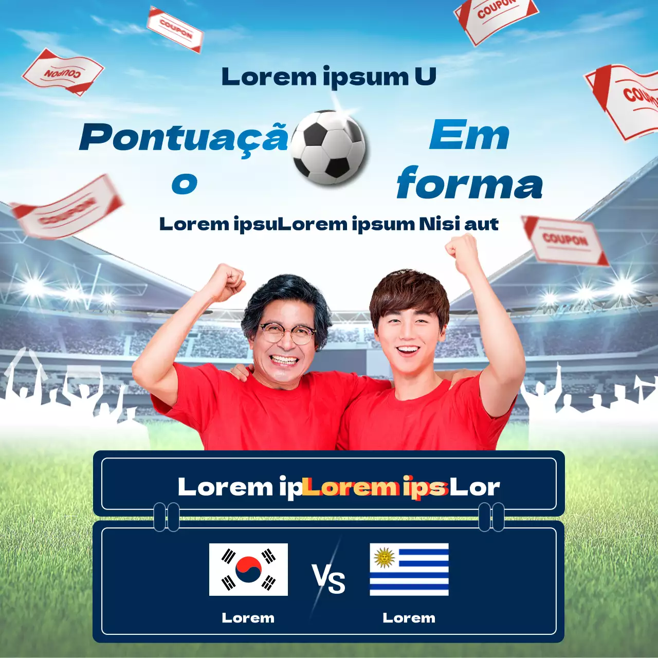 Tema do evento "Blue Red World Cup" com conceito de imagem fotorrealista brilhante e dinâmica
