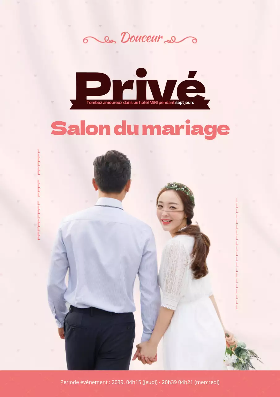 Promouvoir un salon du mariage avec des photos de mariés roses