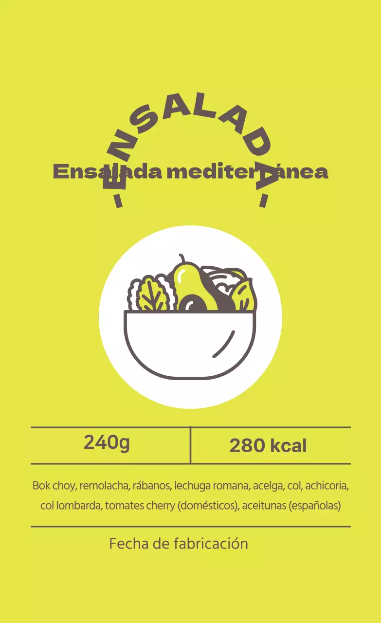 Etiqueta ilustrada verde lima para ensaladas