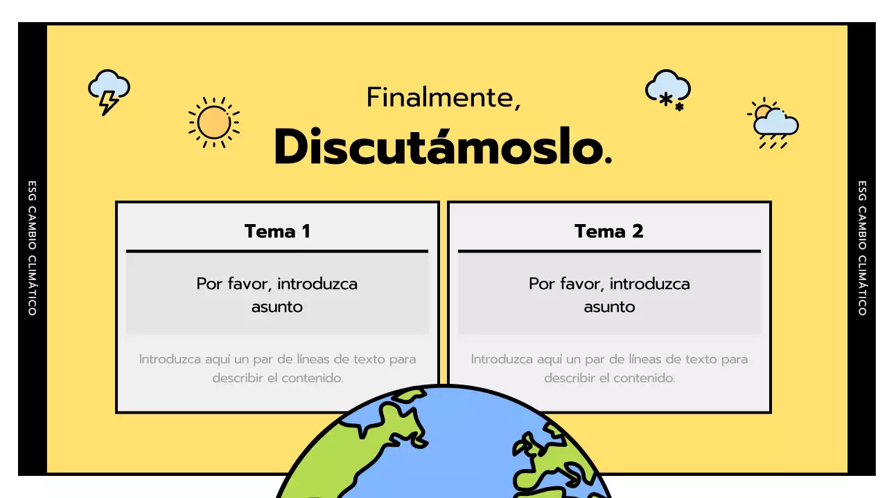 ESG simple y cambio climático en amarillo y negro