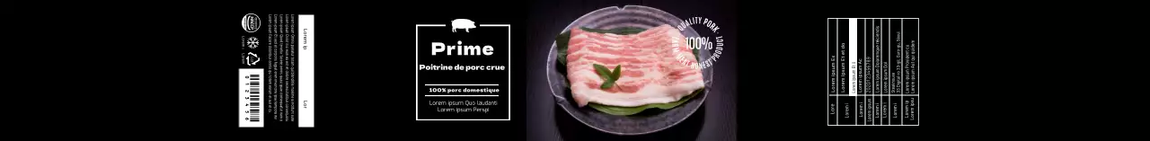 Étiquette de poitrine de porc avec photo noire