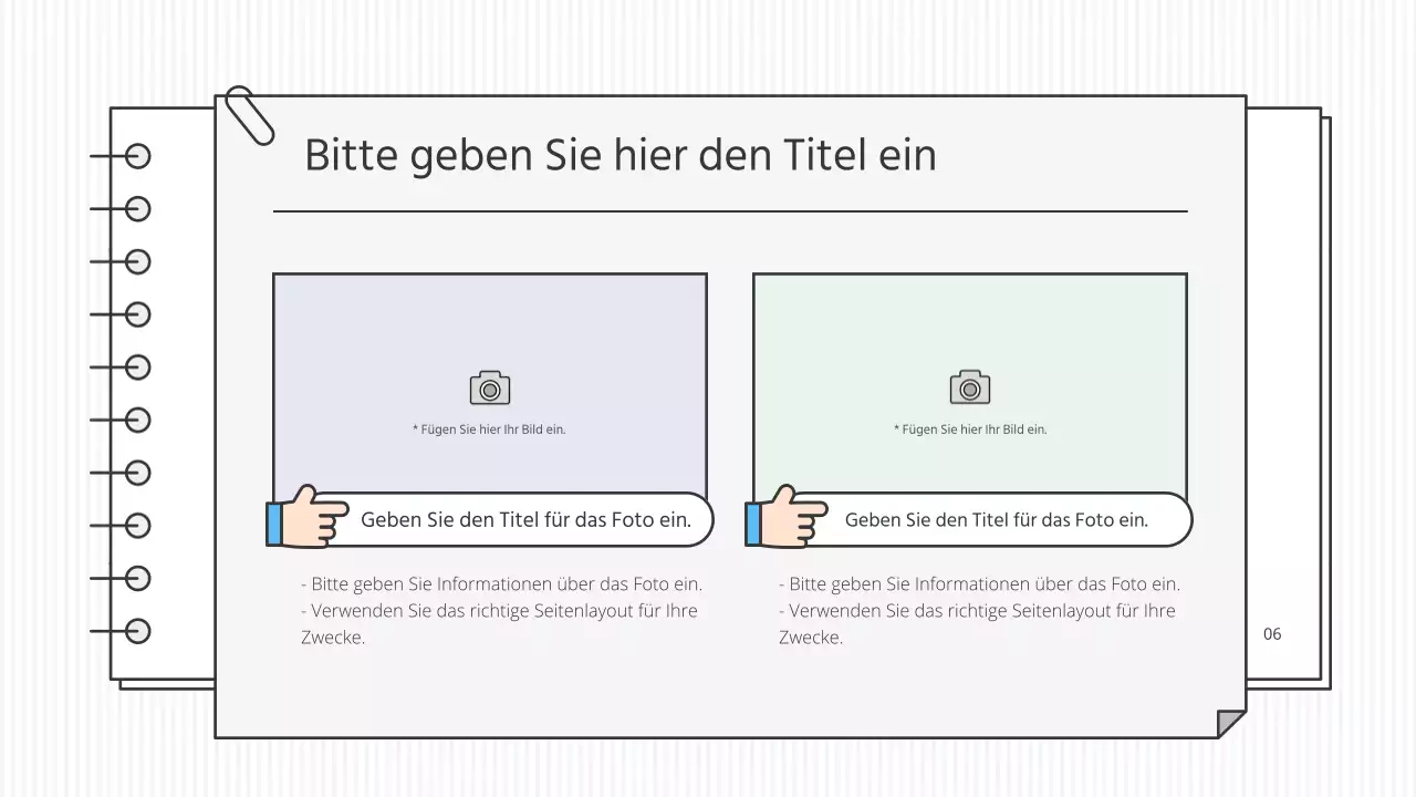 Saubere, konzeptionelle, pädagogische Präsentationsmappe in Weiß und Akzentfarben