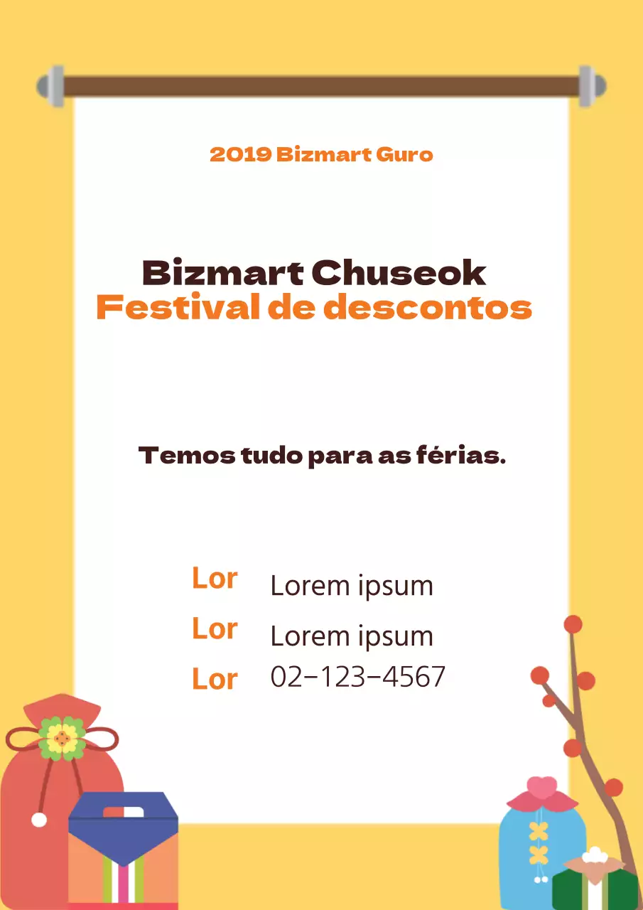 Promover uma venda no Dia de Ano Novo com ilustrações a amarelo de vários presentes de Natal