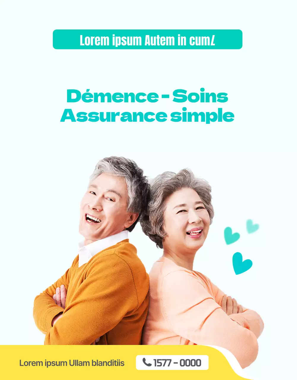 Présentation de l'assurance pour les soins aux personnes atteintes de démence, de couleur turquoise et propre