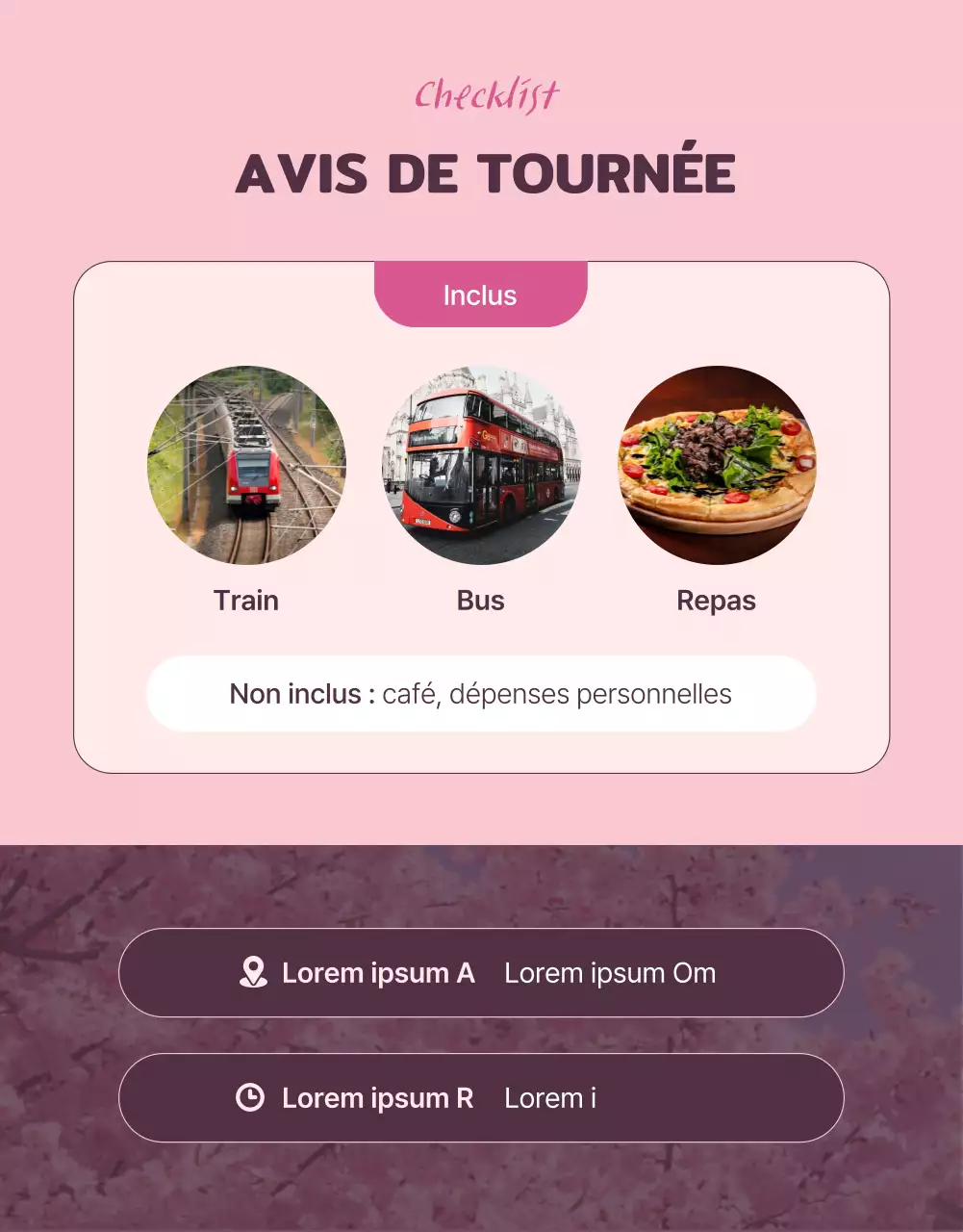 De jolies illustrations de cerisiers en fleurs en rose pastel pour promouvoir le voyage