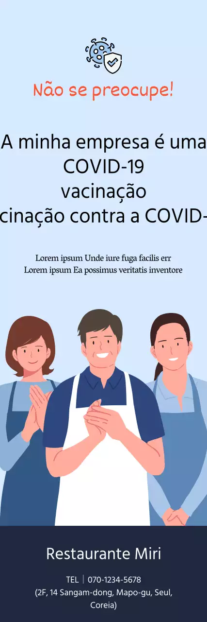 Cartaz de vacinação contra o coronavírus com ilustração a azul