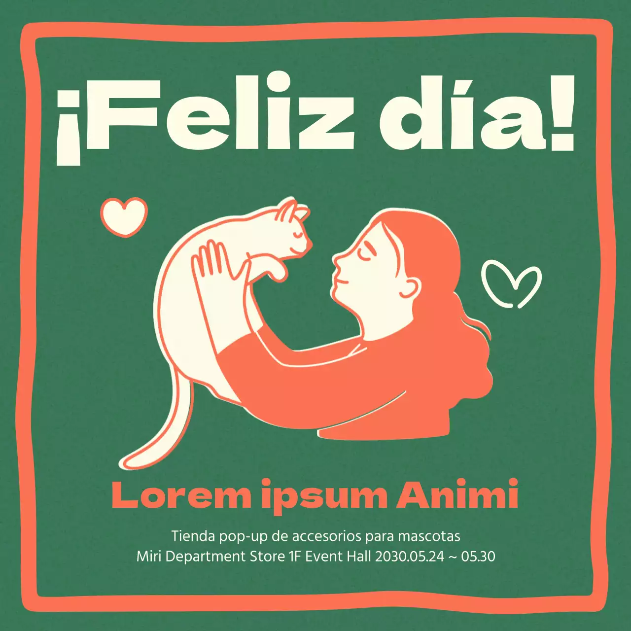 Una bonita promoción de eventos para mascotas en naranja y menta