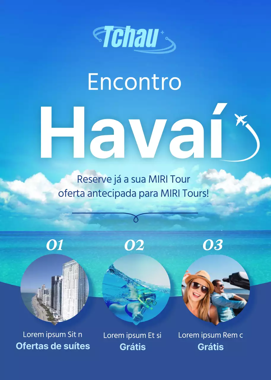 Evento de beneficência da digressão pelo Havai com um cenário azul e solarengo