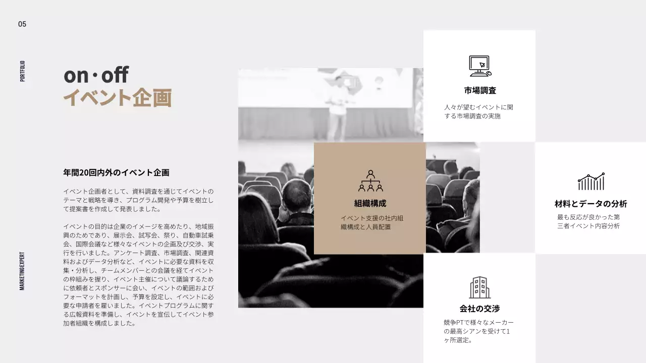 白黒 モダン ポートフォリオ プロフィール プレゼンテーション