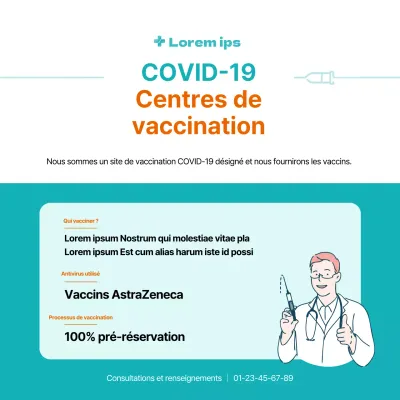 Affiche carrée sur la vaccination contre le coronavirus avec illustration et tableau de couleur menthe et orange