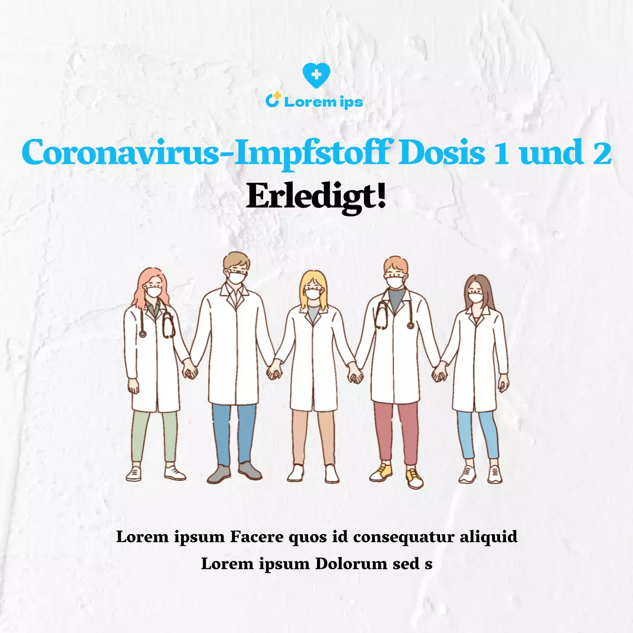 Quadratisches Coronavirus-Impfplakat mit weißer Illustration