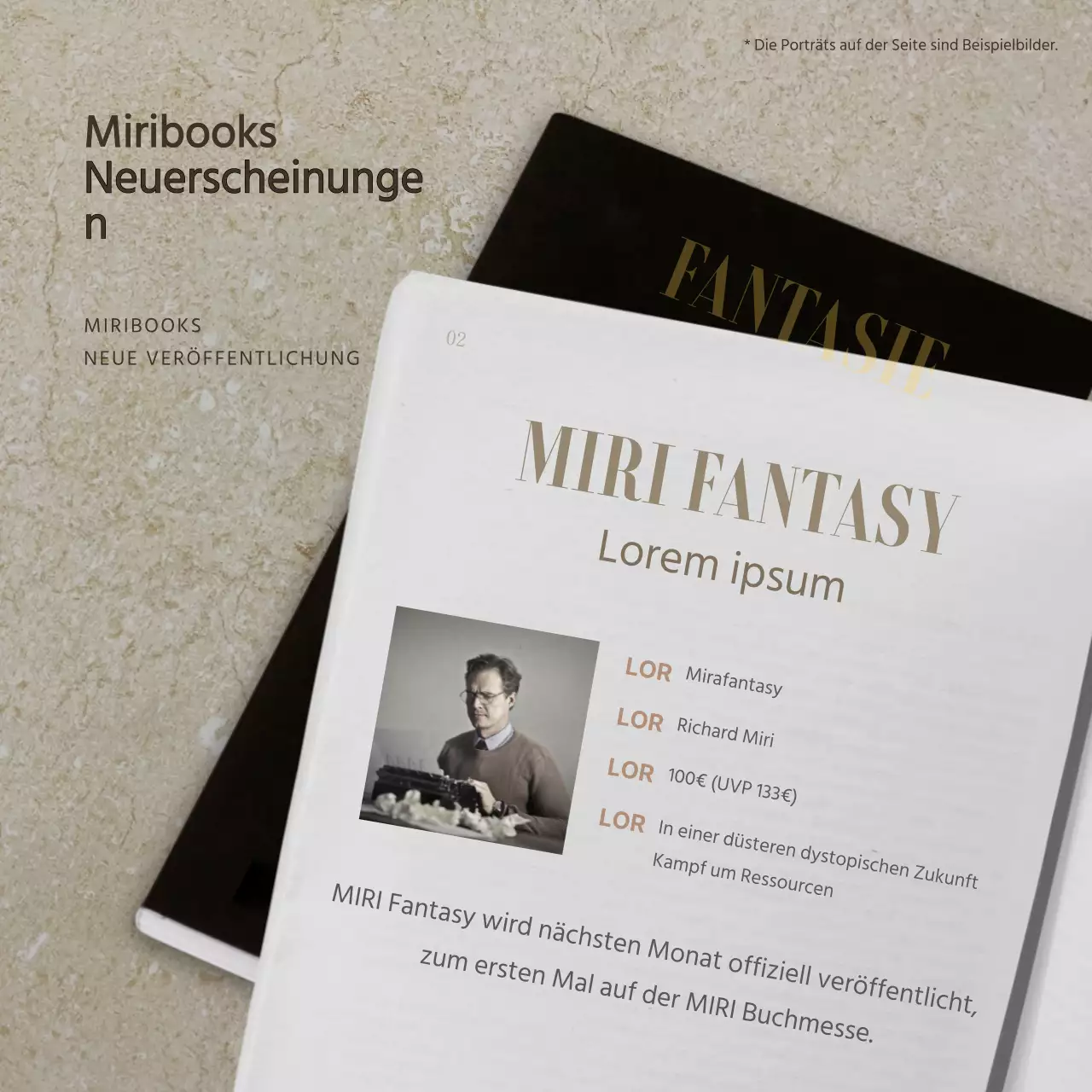 Informationen zu den Exponaten der beigefarbenen und schwarzen Buchmesse