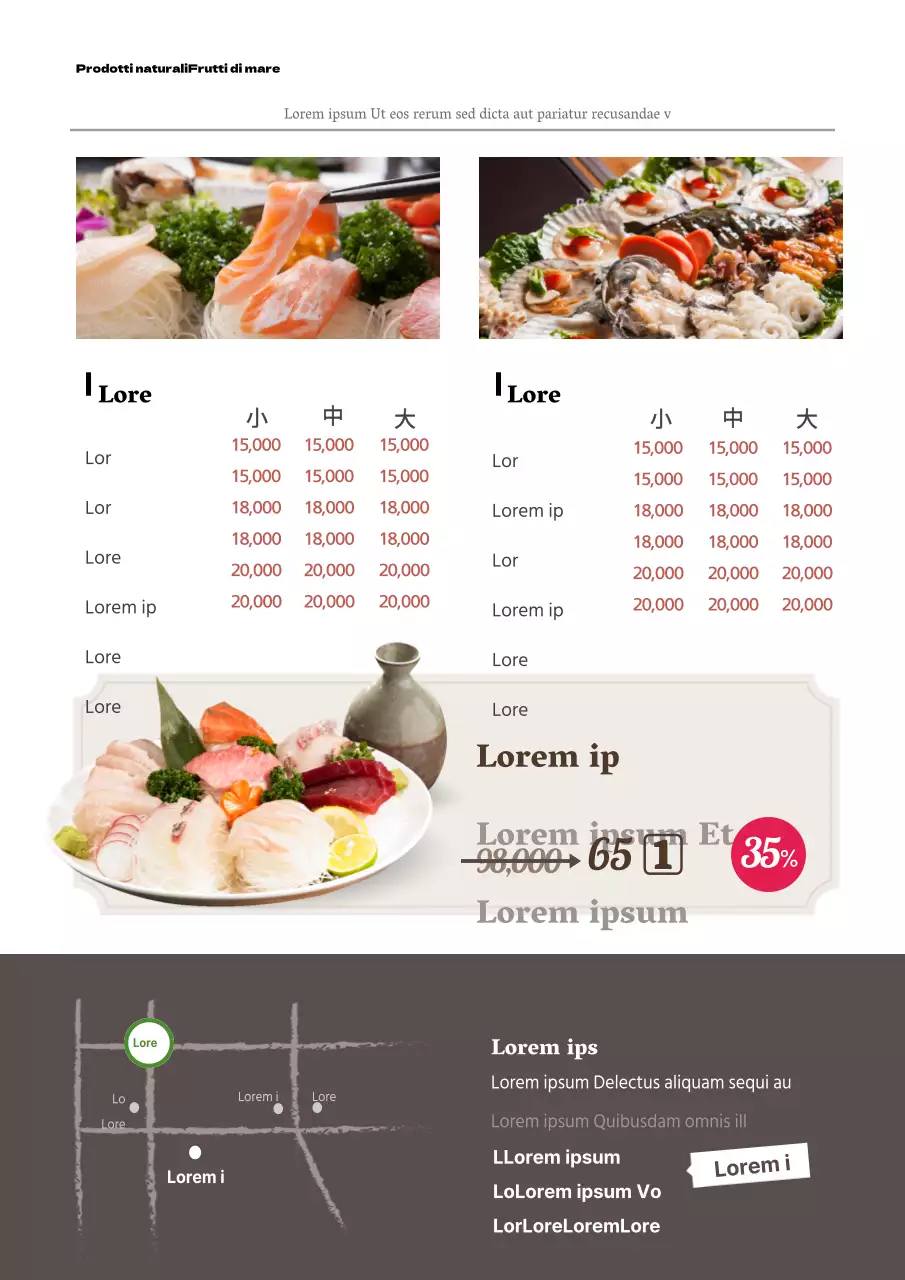 Annunci di menu con immagini di cibo marrone