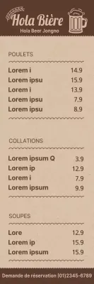 Guide des menus pour une brasserie au concept simple dans les couleurs marron et marron clair