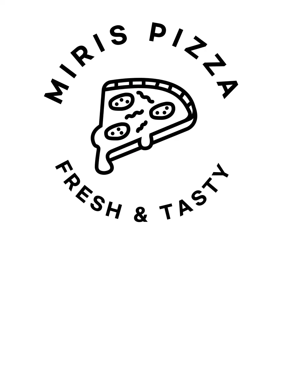 黒のすっきりしたヴィンテージバッジ型のシンボル型ロゴピザ。