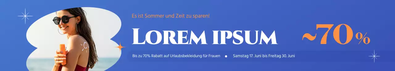 Ein Verkauf von Freizeitkleidung mit einem Porträt auf blauem Hintergrund