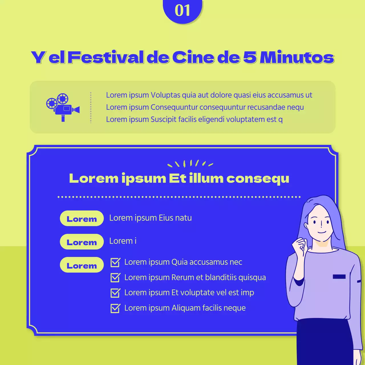Reclutamiento de aficionados al festival de cine azul y amarillo