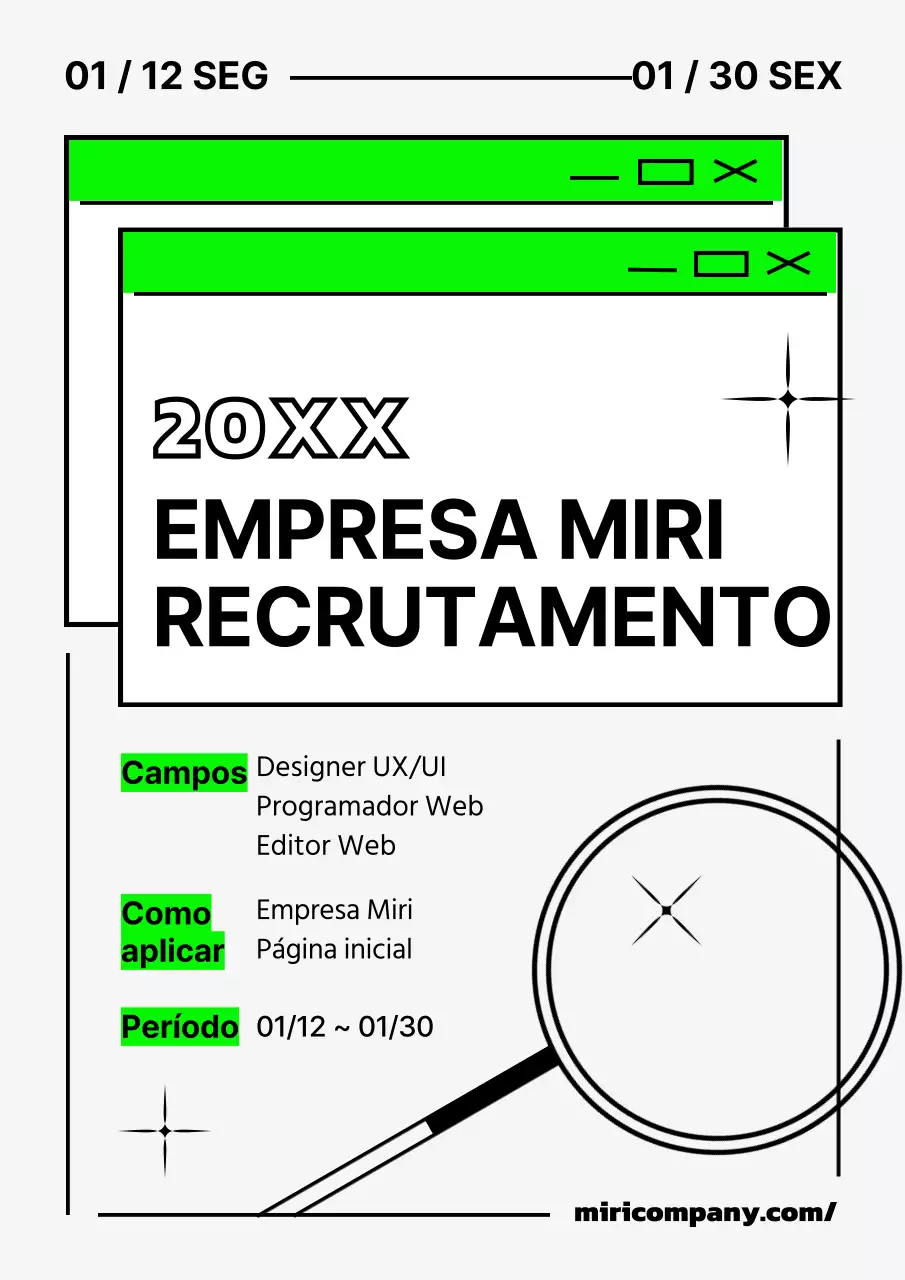 Anúncios de emprego da empresa em preto e verde néon