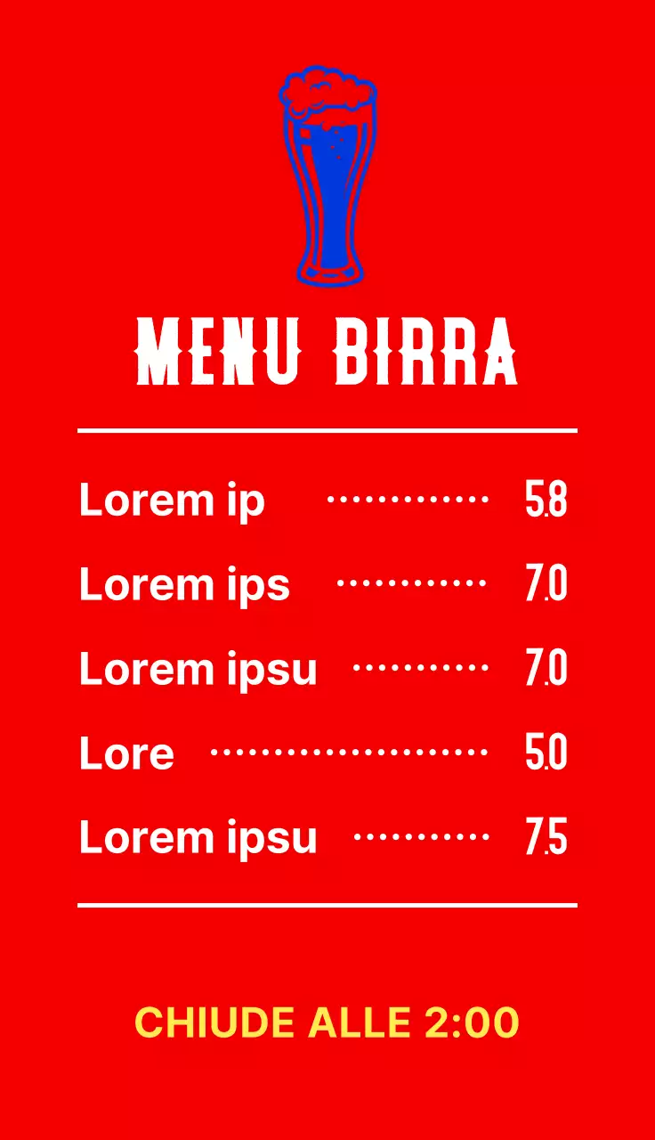 Cartellone del menu del pub con illustrazioni di birra alla moda in blu