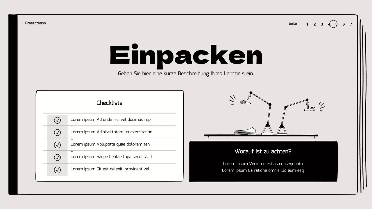 Buchbesprechung im Klassenzimmer mit hervorgehobenen Illustrationen in Beige und Schwarz