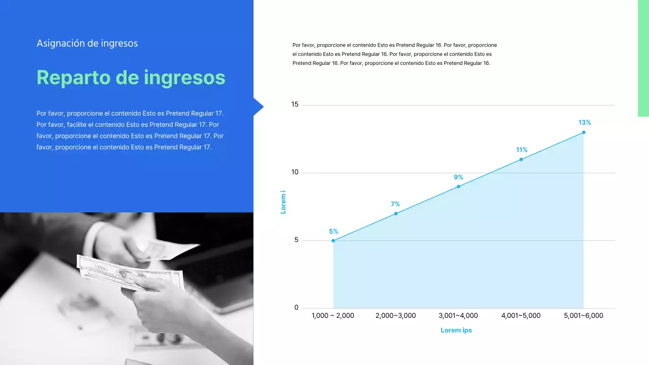 Presentación de propuesta de servicios de producción externalizados en color azul menta