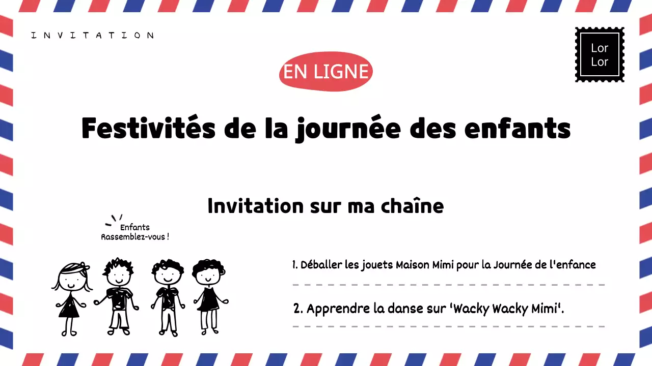Invitations festives avec un concept de courrier de papeterie pour la Journée des enfants