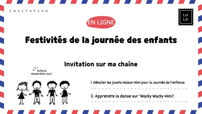 Invitations festives avec un concept de courrier de papeterie pour la Journée des enfants