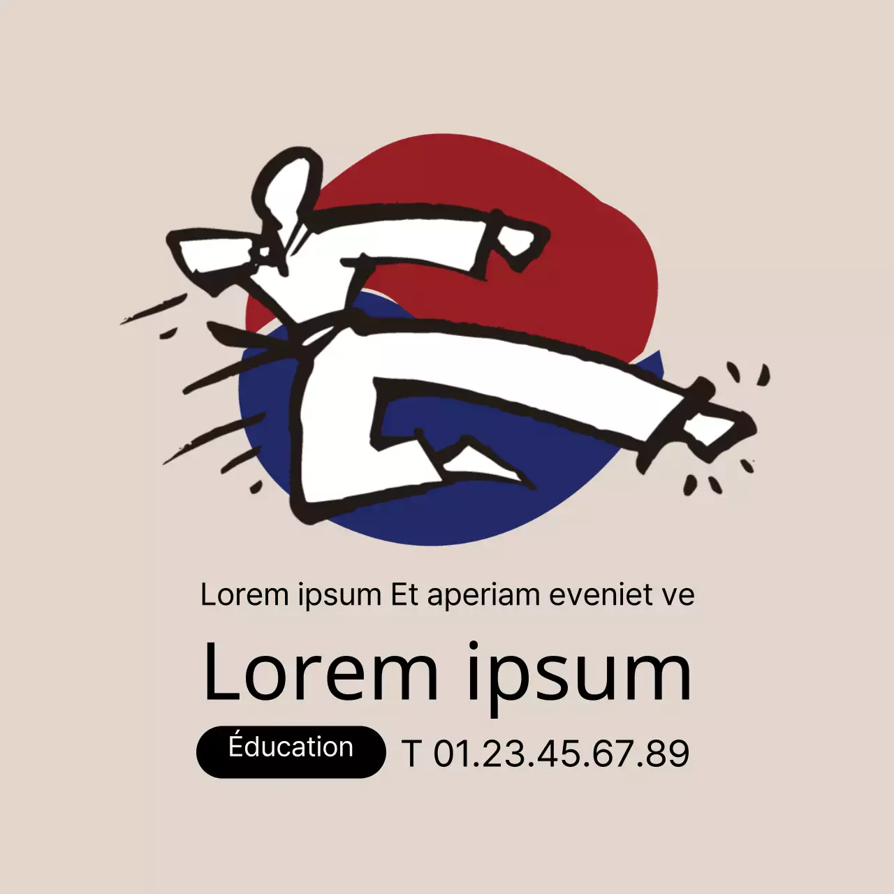 Illustration beige simple pour la promotion d'une école de taekwondo
